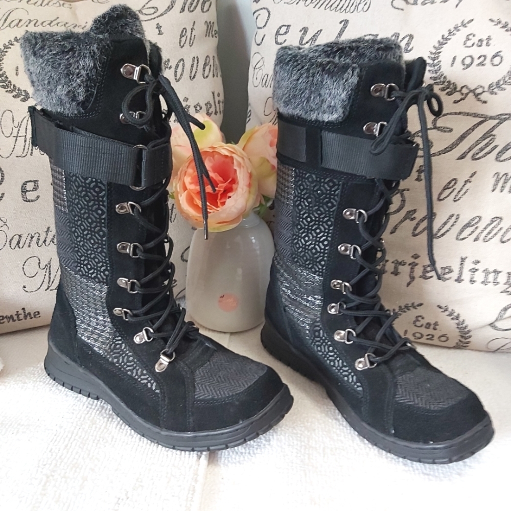 B.U.M. Equipment thinsulate winter snow boots faux fur lace up black y2k lined
